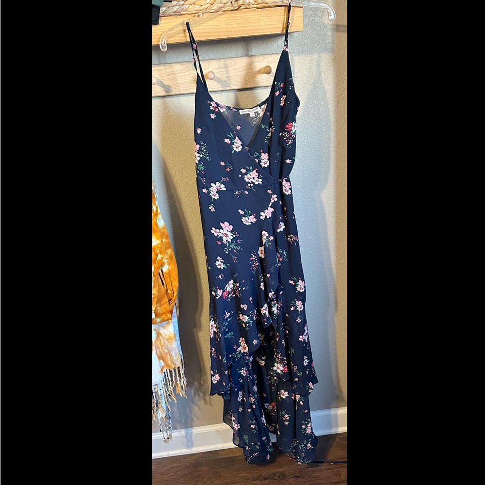 Miscellaneous Dark Blue Floral Hugh Low Wrap Tie Dress, size L